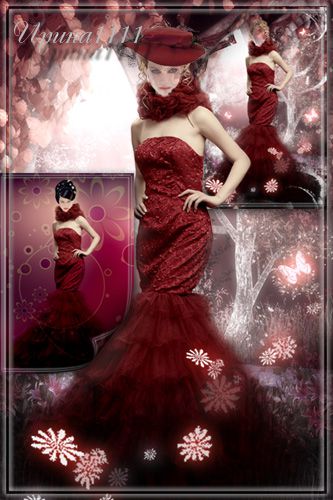 Template for Photoshop - Girl in a burgundy dress
