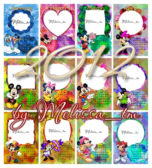 Calendar 2012 Mickey and Minnie multilayered layers are hidden