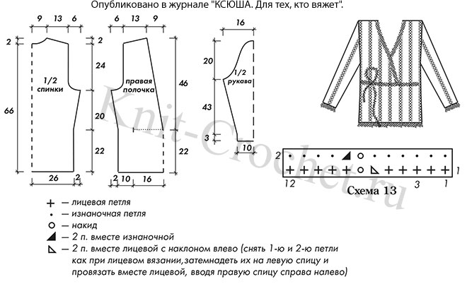 Джемпер с запахом спицами схема и описание