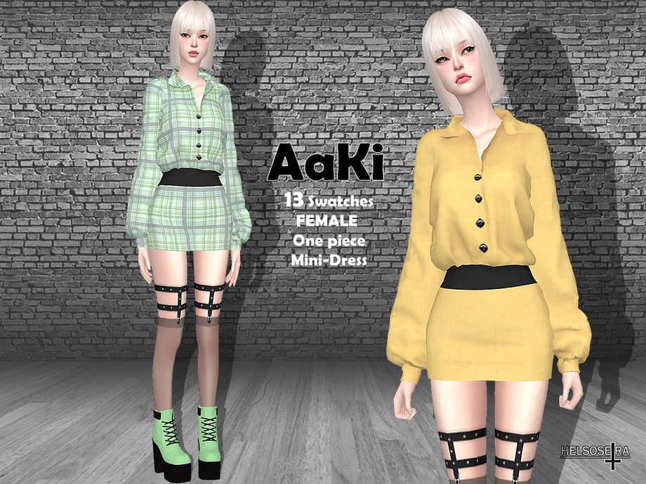 Корейское платье AAKI от Helsoseira для Симс 4