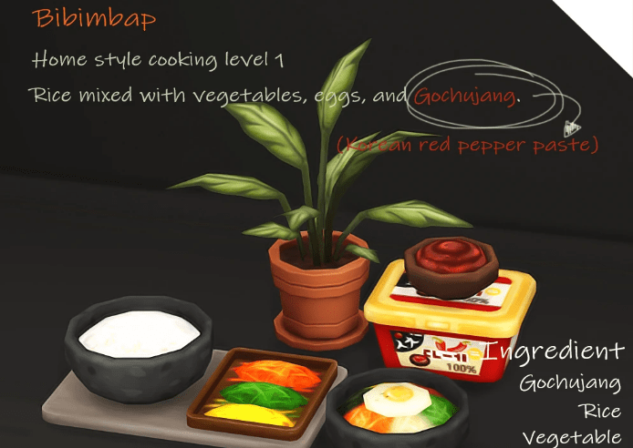 Корейское блюдо Токкпоки и Пибимпаб от ONI для Симс 4