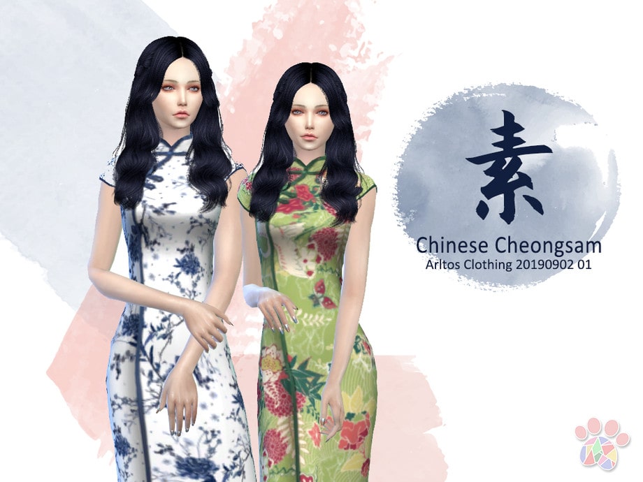Китайское платье Ципао 2019090201 от Arltos для Симс 4
