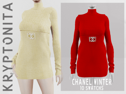 Теплое платье CHANEL09 winter от KRYPTONITA для Симс 4