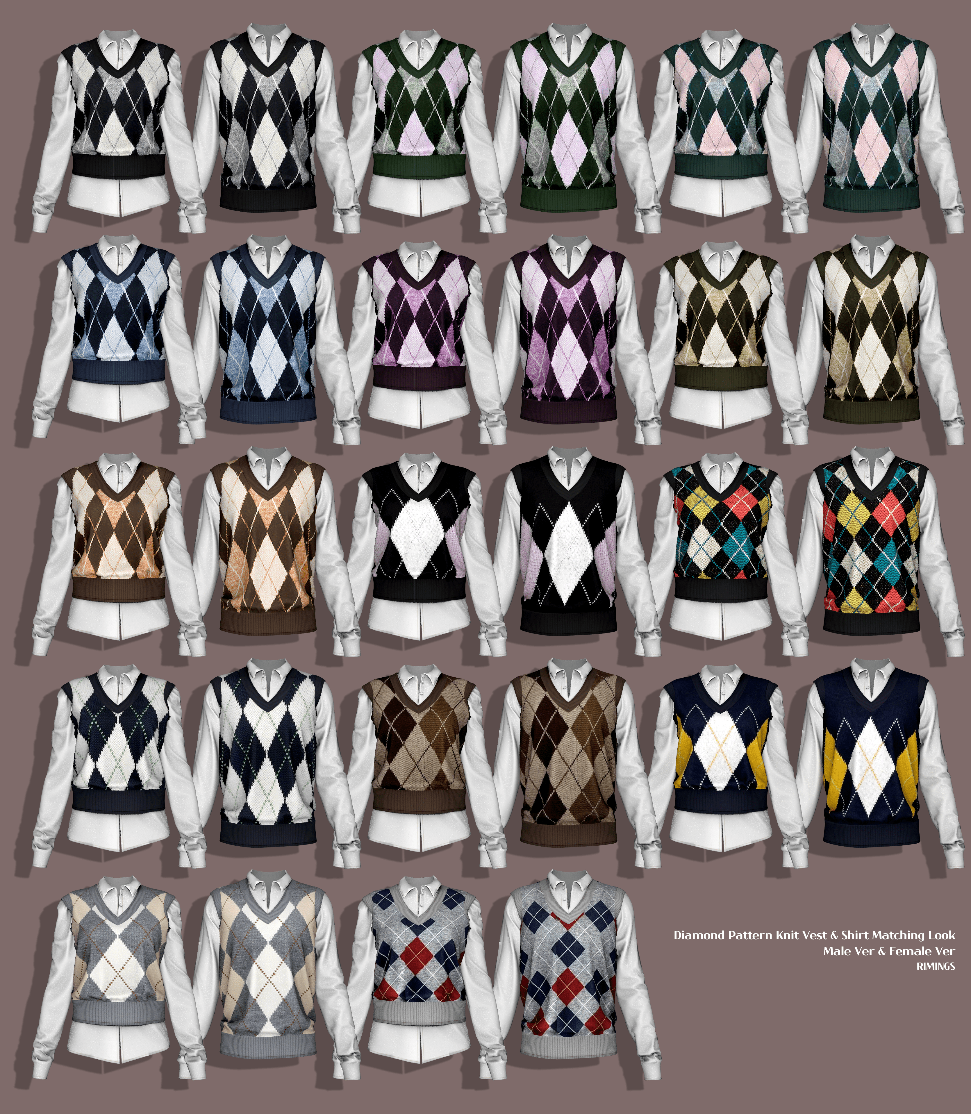 Свитер Diamond Pattern Knit Vest Shirt2 от RIMINGS для Симс 4