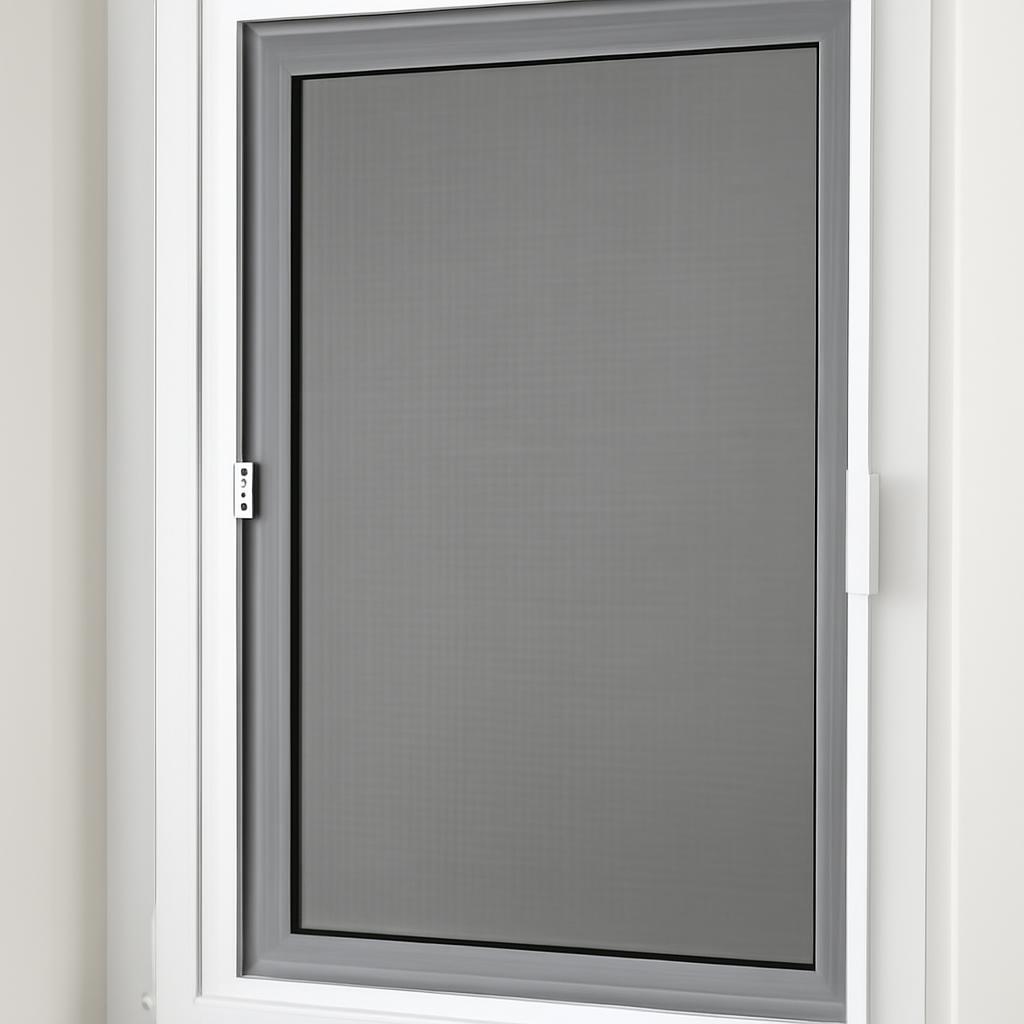 Классическая рамочная москитная сетка установленная на пластиковом окне