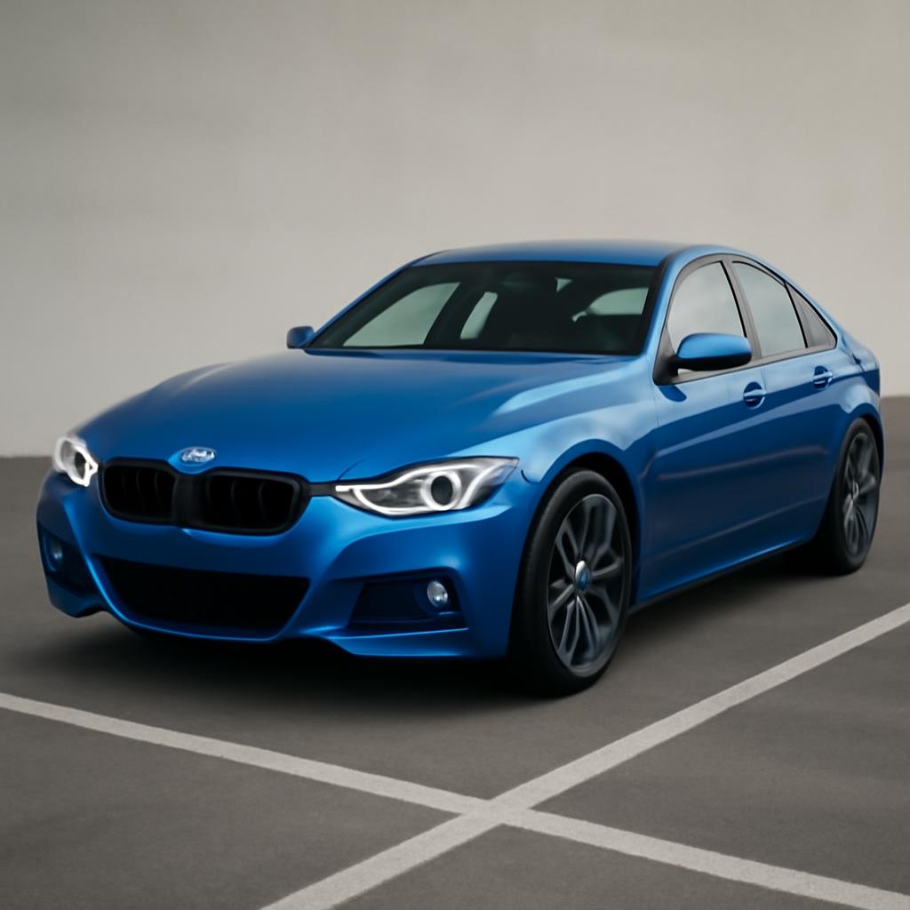 Синий спортивный автомобиль BMW стоит на парковке