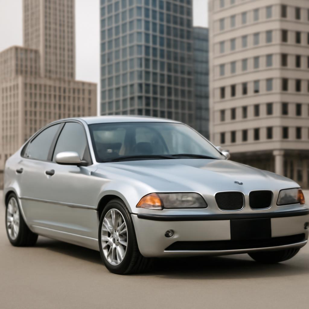 Классический седан BMW 3 серии поколения E46 на фоне городской архитектуры, символизирующий высокую ликвидность старых, но надежных моделей.