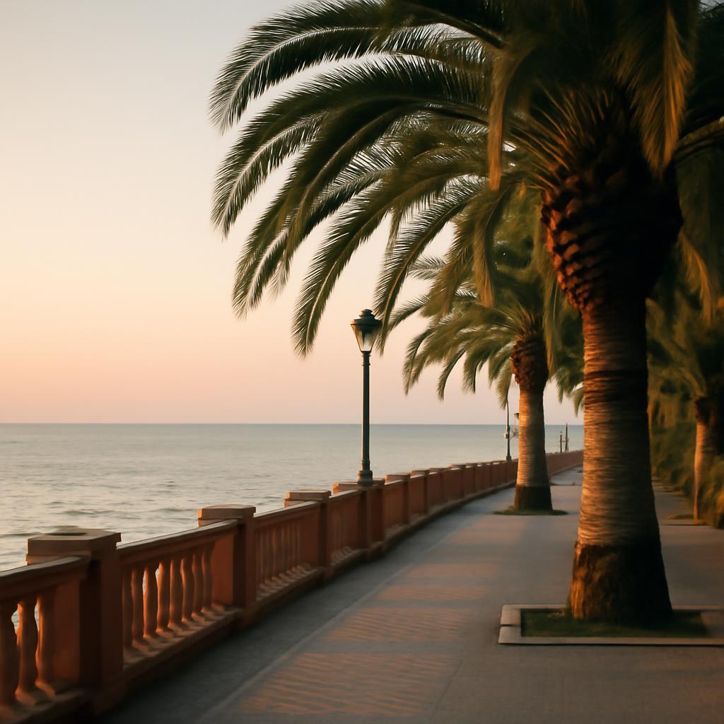 Набережная Сочи с видом на море и пальмы