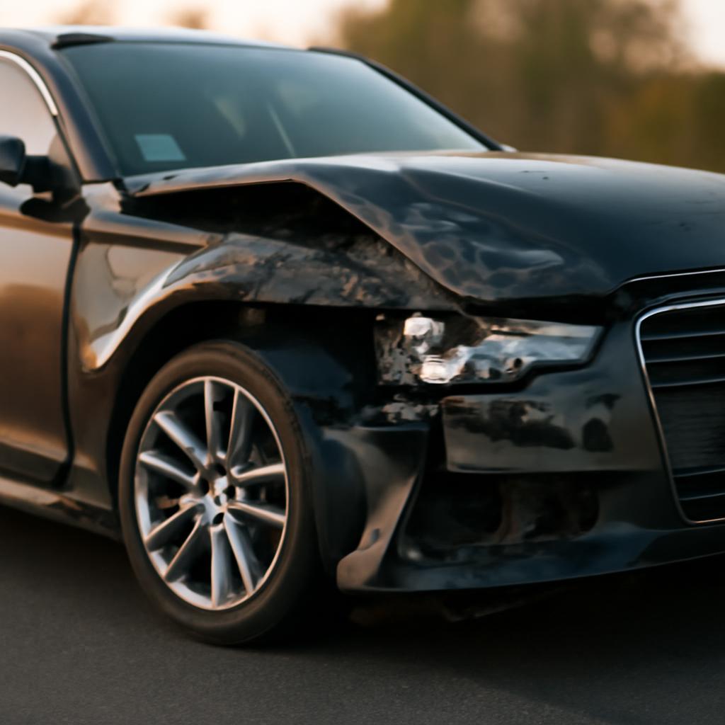 Поврежденный автомобиль после ДТП на дороге