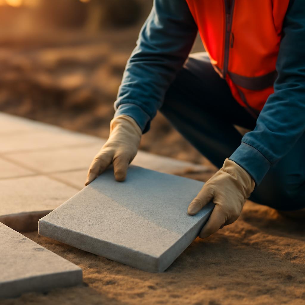 Монтаж дорожных плит на подготовленное основание