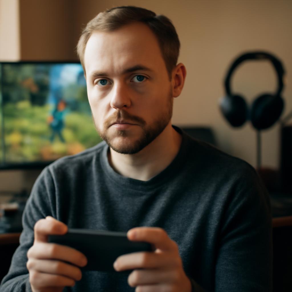 Виктор Соколов — портрет эксперта по мобильным играм в студии с игровым оборудованием