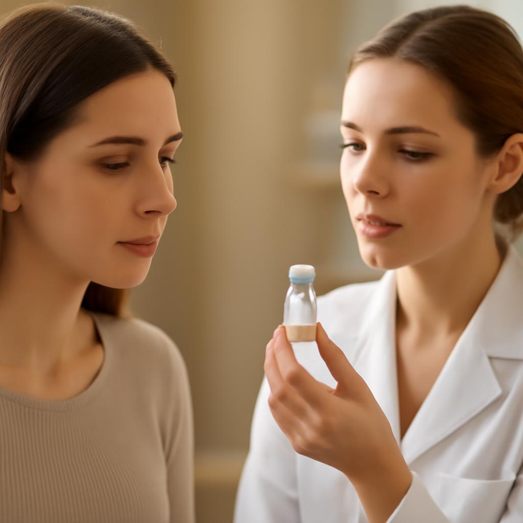 Женщина консультируется с косметологом по выбору мезопрепарата