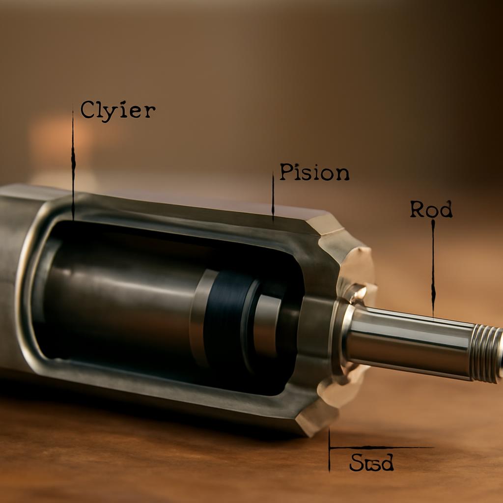 Схема устройства пневмоцилиндра с поршнем и штоком