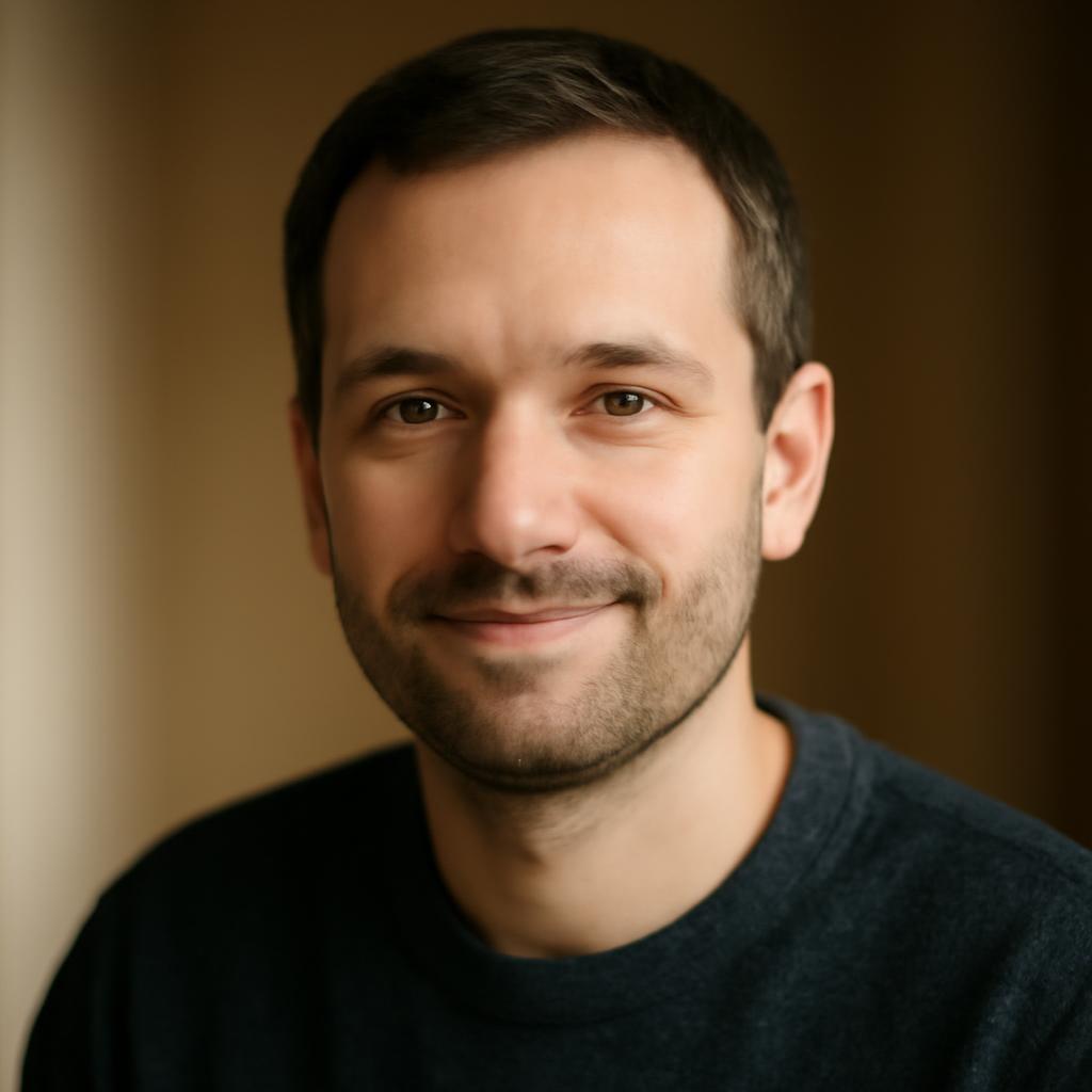 Дмитрий Соколов — портрет автора статьи, фото в профессиональной студии с фокусом на лице и лёгкой улыбкой