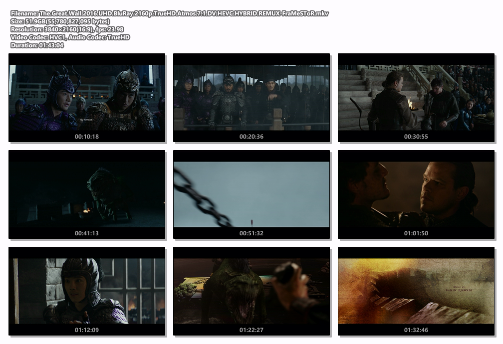 The Great Wall 2016 UHD BluRay 2160p TrueHD Atmos 7 1 DV HEVC HYBRID REMUX-FraMeSToR screenshots