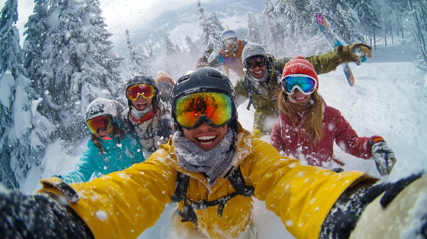Группа туристов на новогоднем катании в Архызе