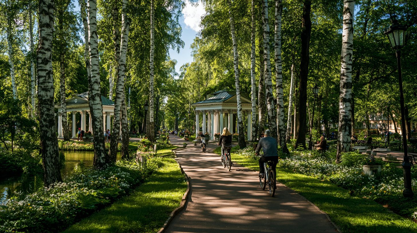 Велосипедный маршрут в парке Санкт-Петербурга
