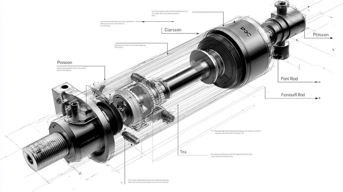 Схема пневмоцилиндра с указанием поршня и штока