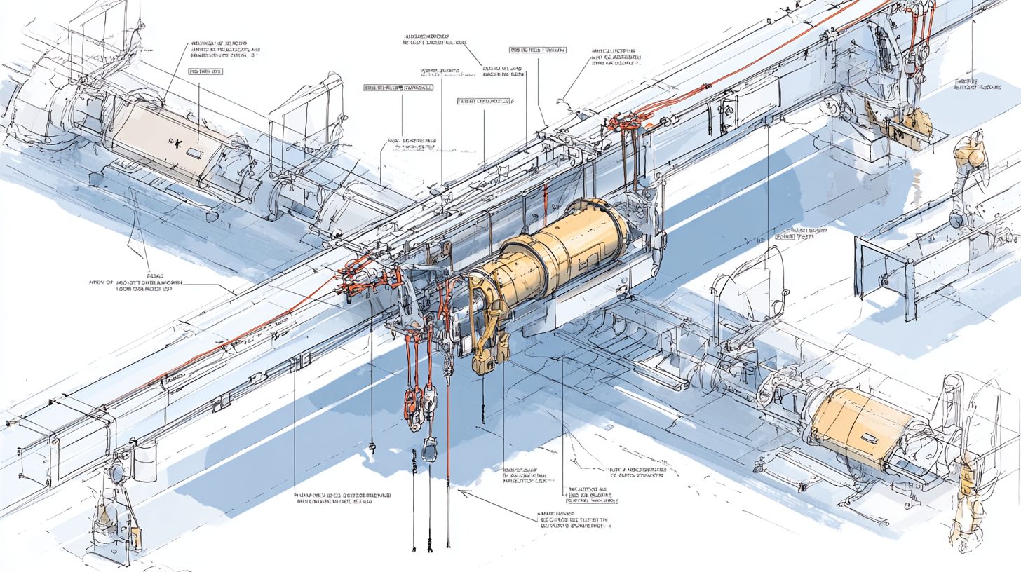 Схема мобильной гибкой горизонтальной анкерной линии в установке на динамичном объекте
