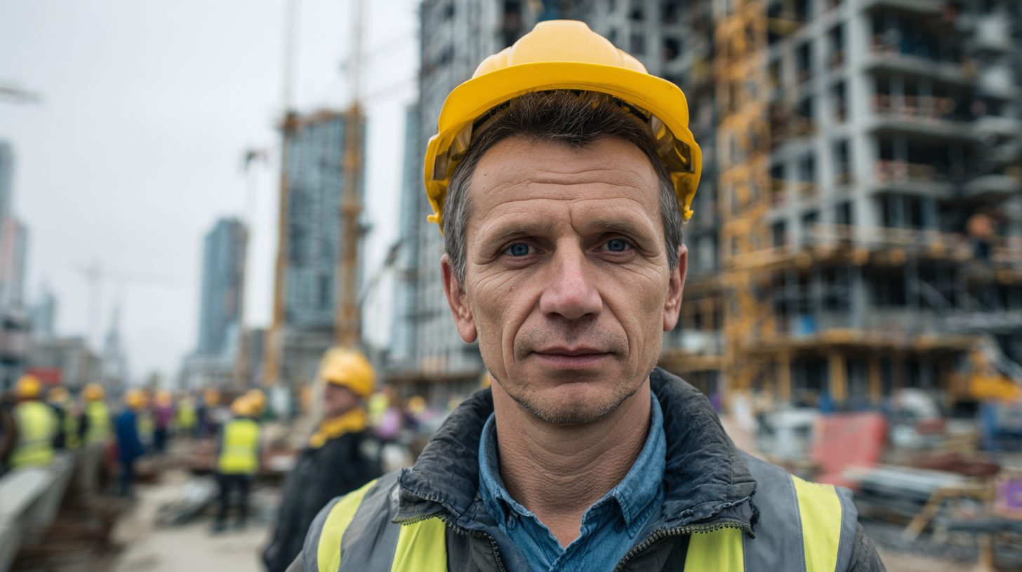Дмитрий Соколов — портрет инженера в рабочей форме на фоне строительной площадки