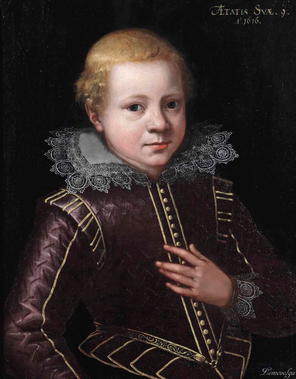 12 Circle of Gotthardt de Wedig (Cologne 1583-1641) Portrait of a boy, half-length, in a violet embroidered coat with a lace collar;.jpg