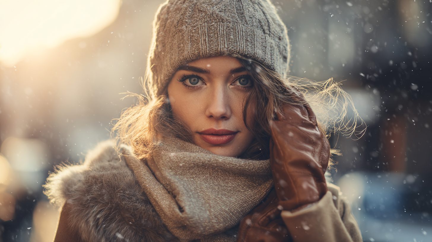 Шапка из кашемира на модели в зимнем образе