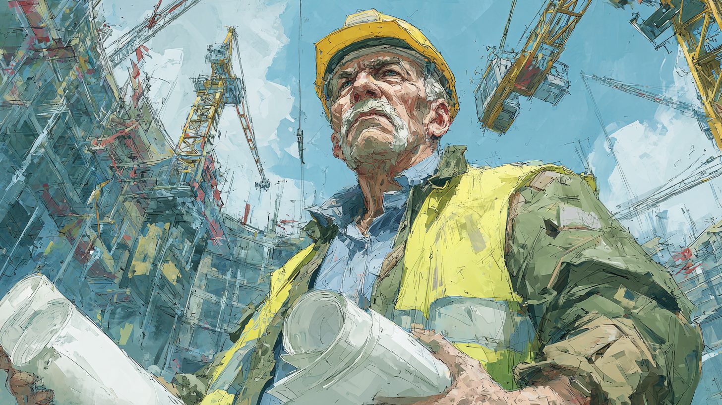 Дмитрий Соколов — портрет инженера в профессиональной среде на фоне строительного объекта