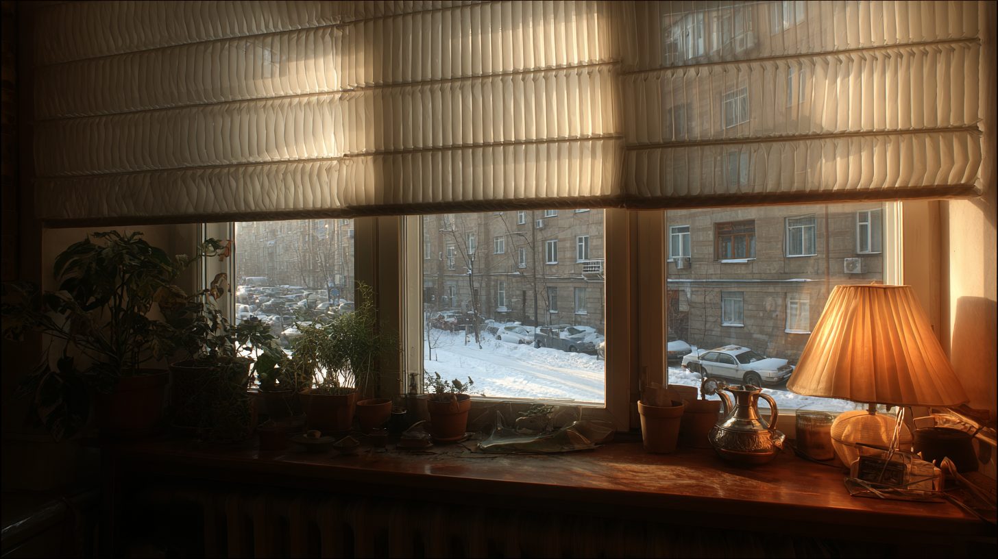 Жалюзи плиссе на окне в российской квартире