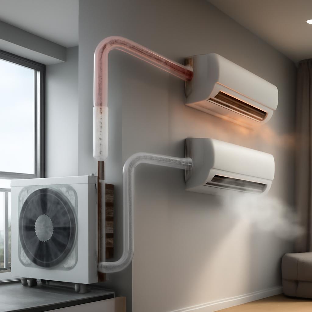 Цикл работы мульти-сплит системы с этапами теплообмена