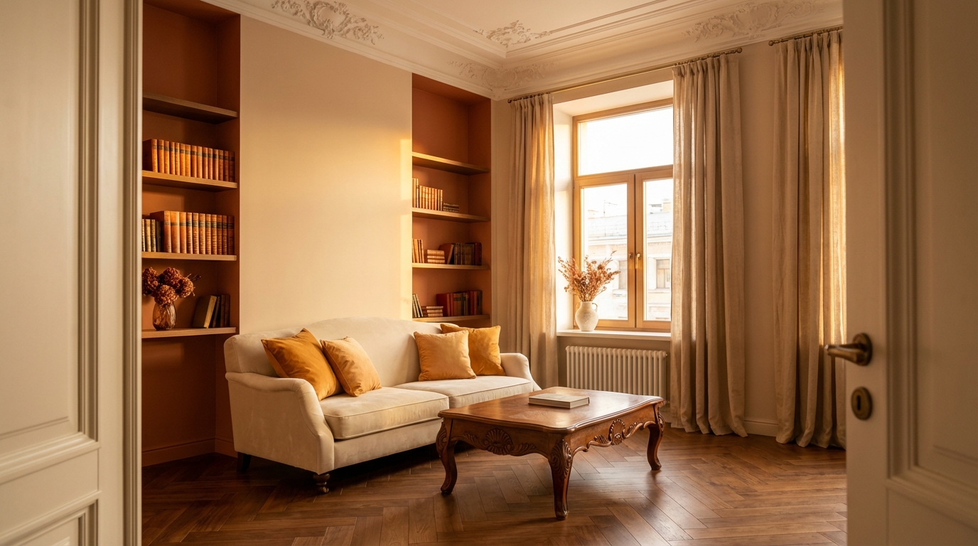 Пример цветовой палитры для московской квартиры с теплыми тонами