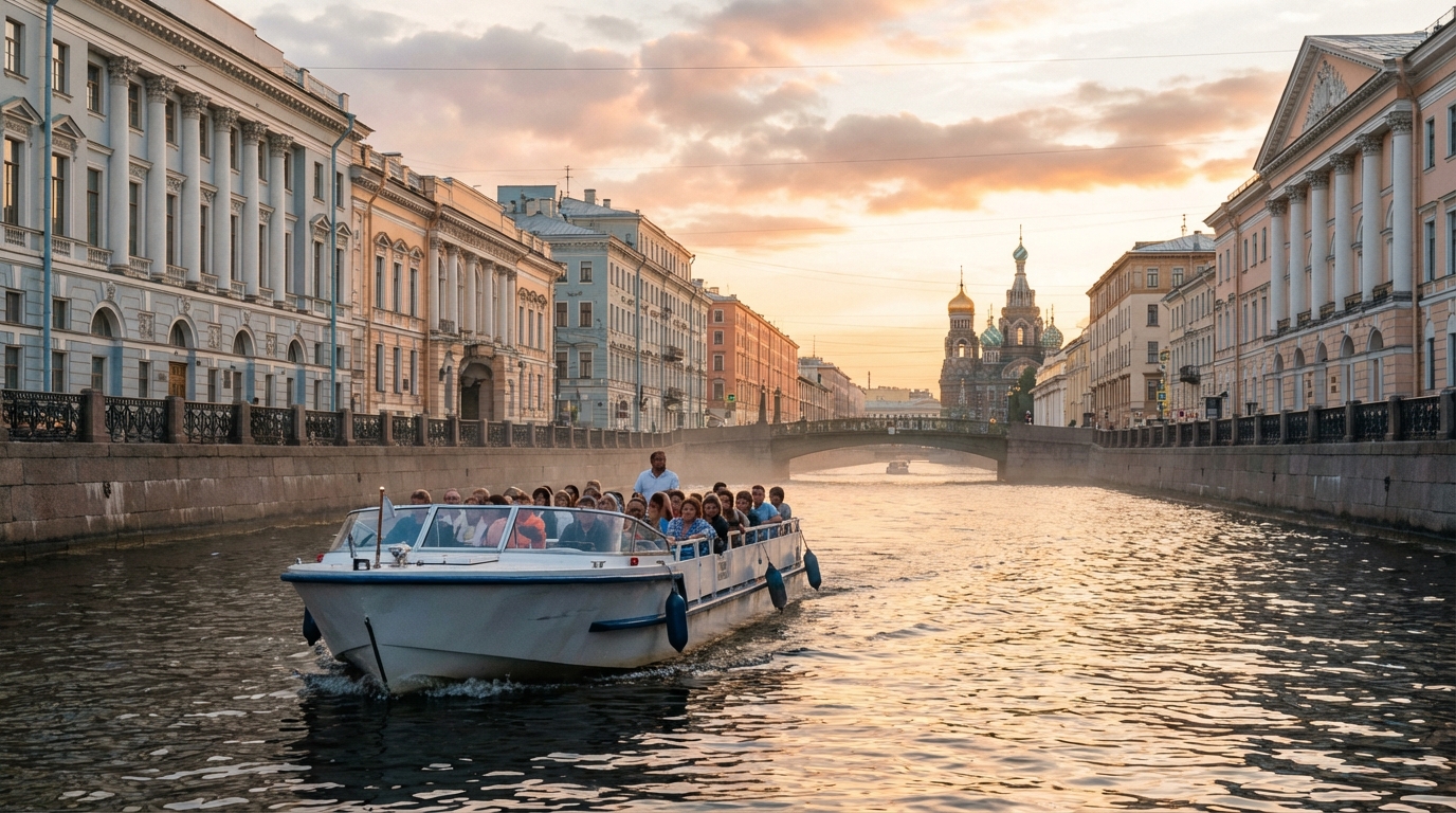 Катер на комбинированном маршруте по каналам и рекам Санкт-Петербурга