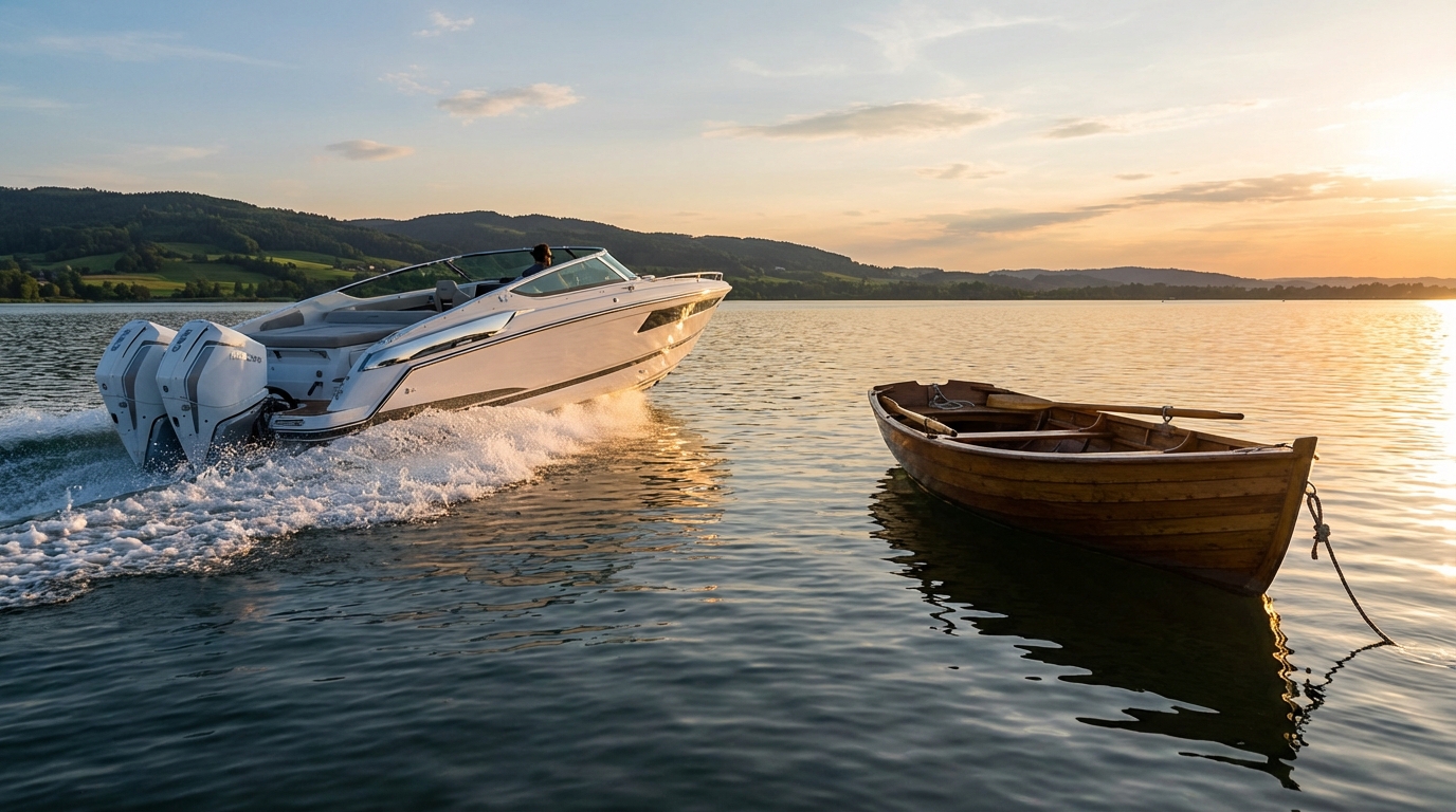 Сравнение катера и лодки на воде