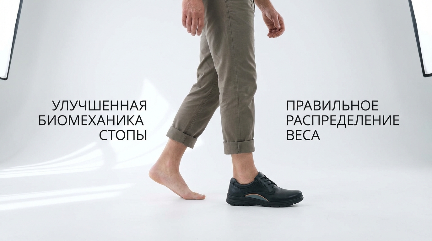 Иллюстрация влияния ортопедической обуви на биомеханику ходьбы