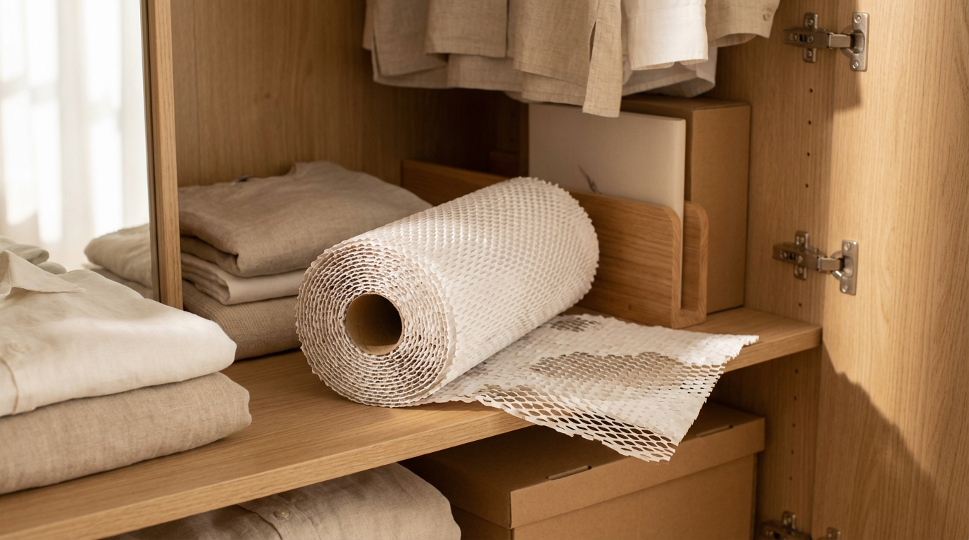 Рулон сотовой бумаги для организации хранения в шкафу