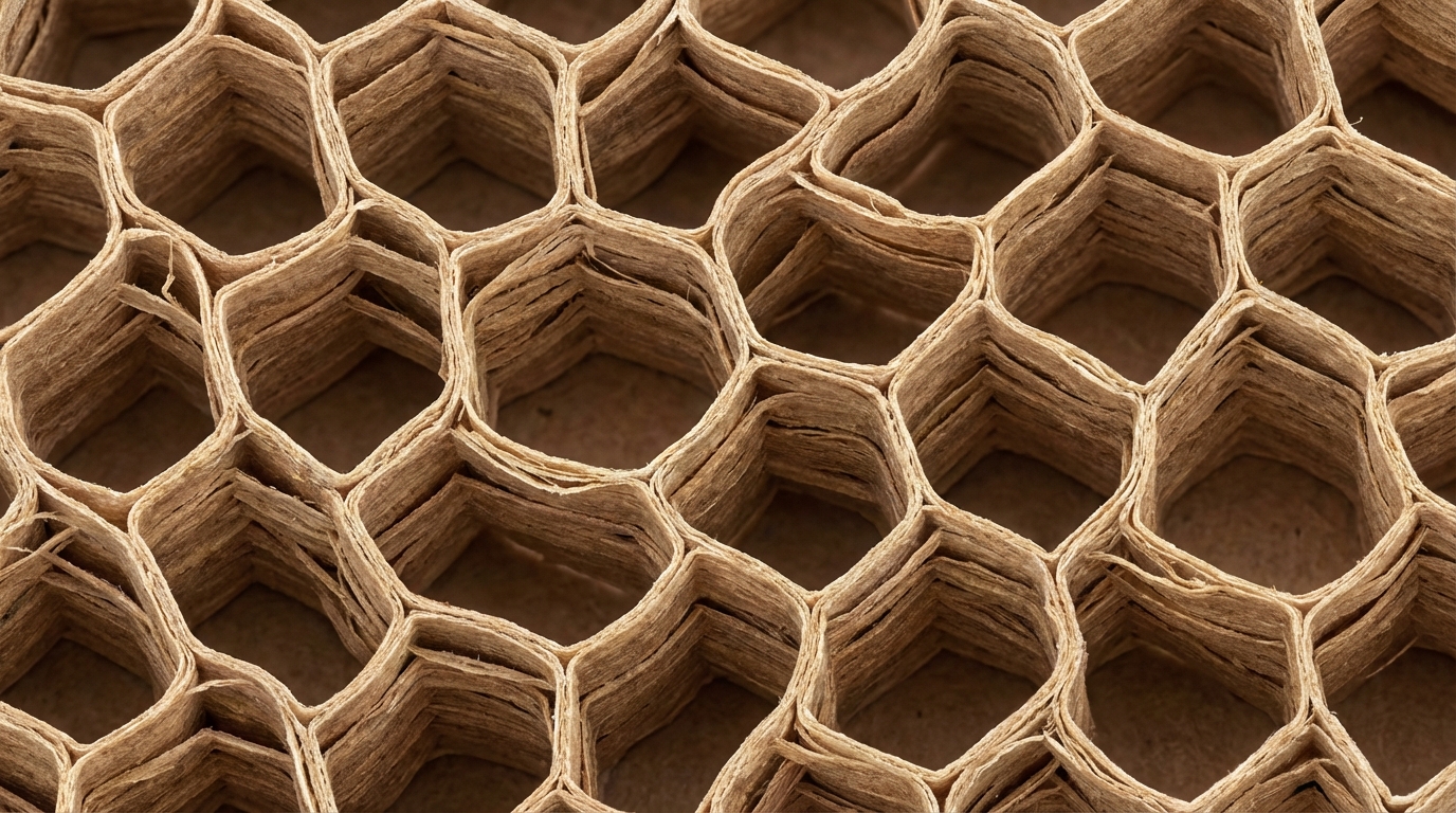 Структура сотовой крафт-бумаги под микроскопом