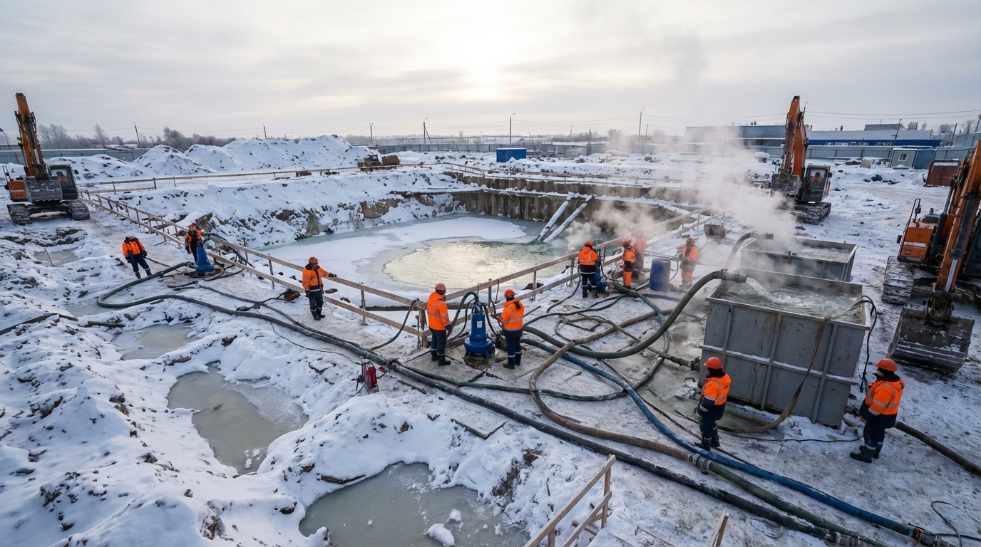 Схема зимнего водопонижения на строительной площадке