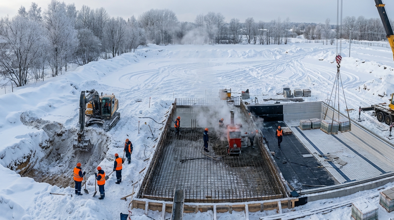 Этапы технологического процесса строительства бассейна в зимних условиях