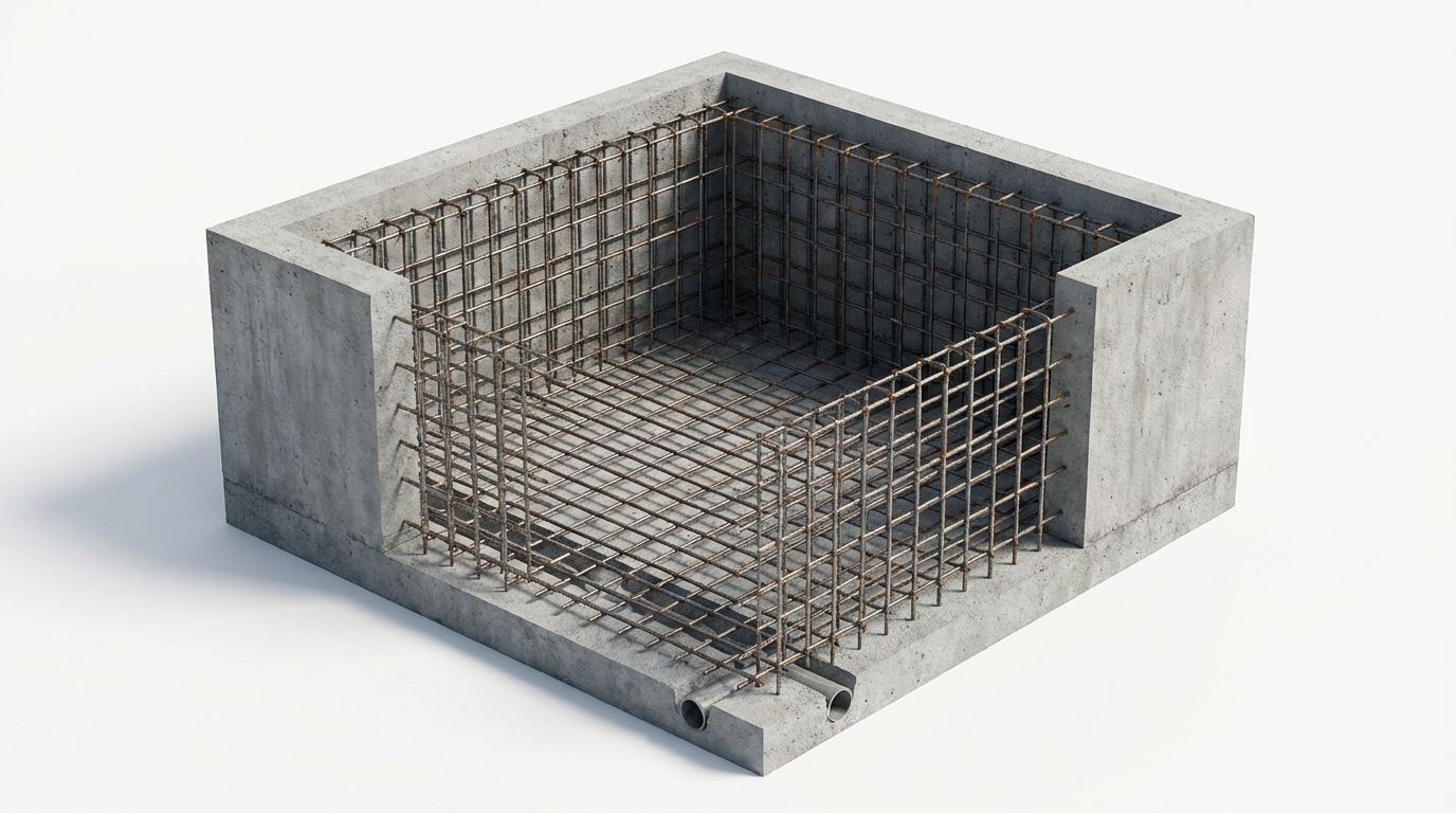 Схема бетонной чаши бассейна с армированием