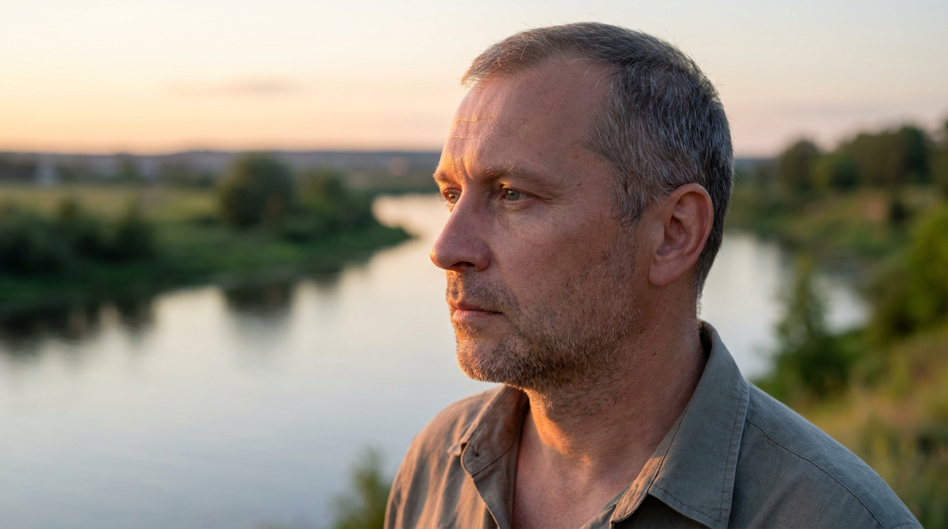 Дмитрий Горбичев — портрет автора в профиль на фоне реки