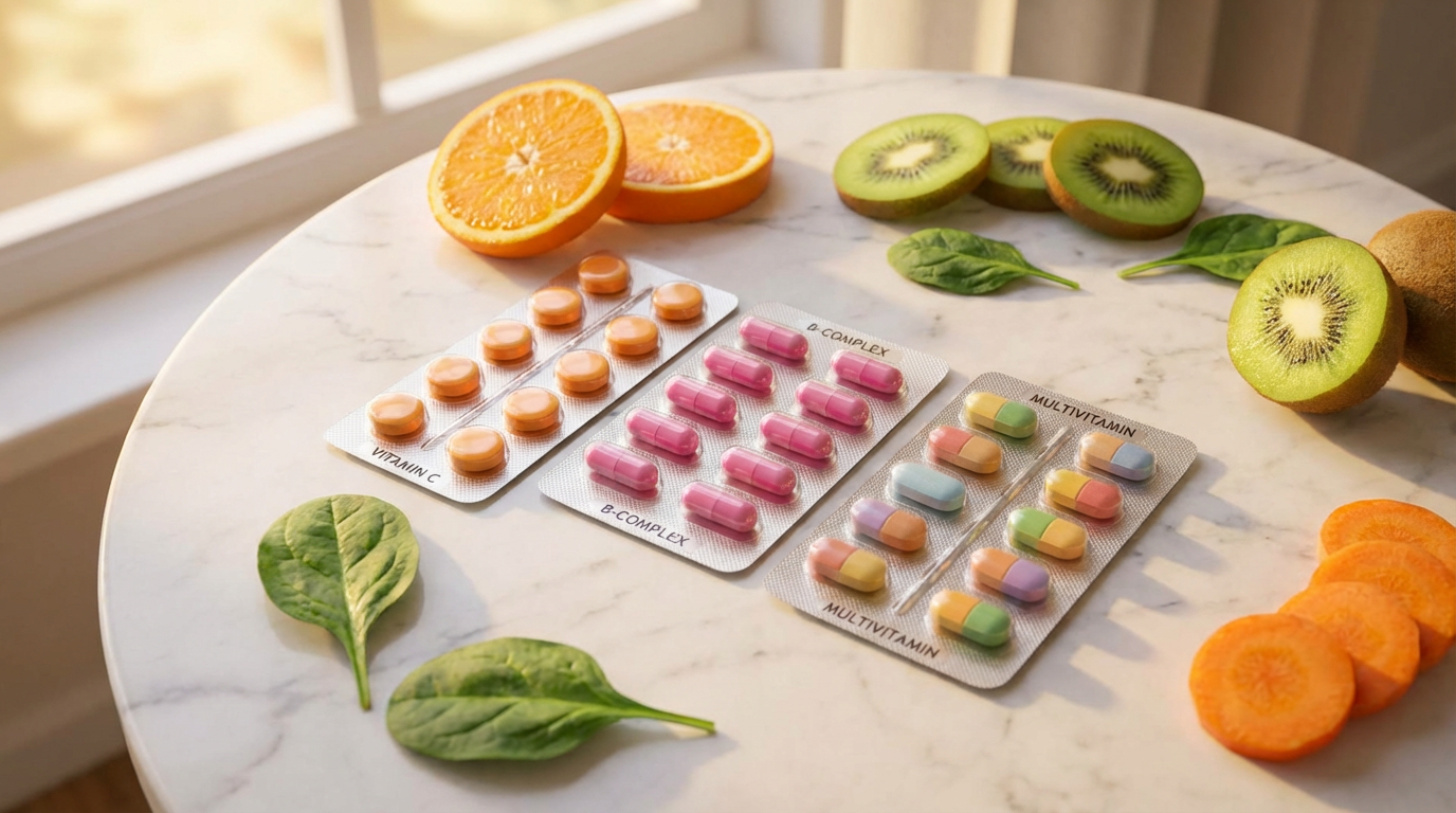 Иллюстрация витаминных комплексов для поддержки организма