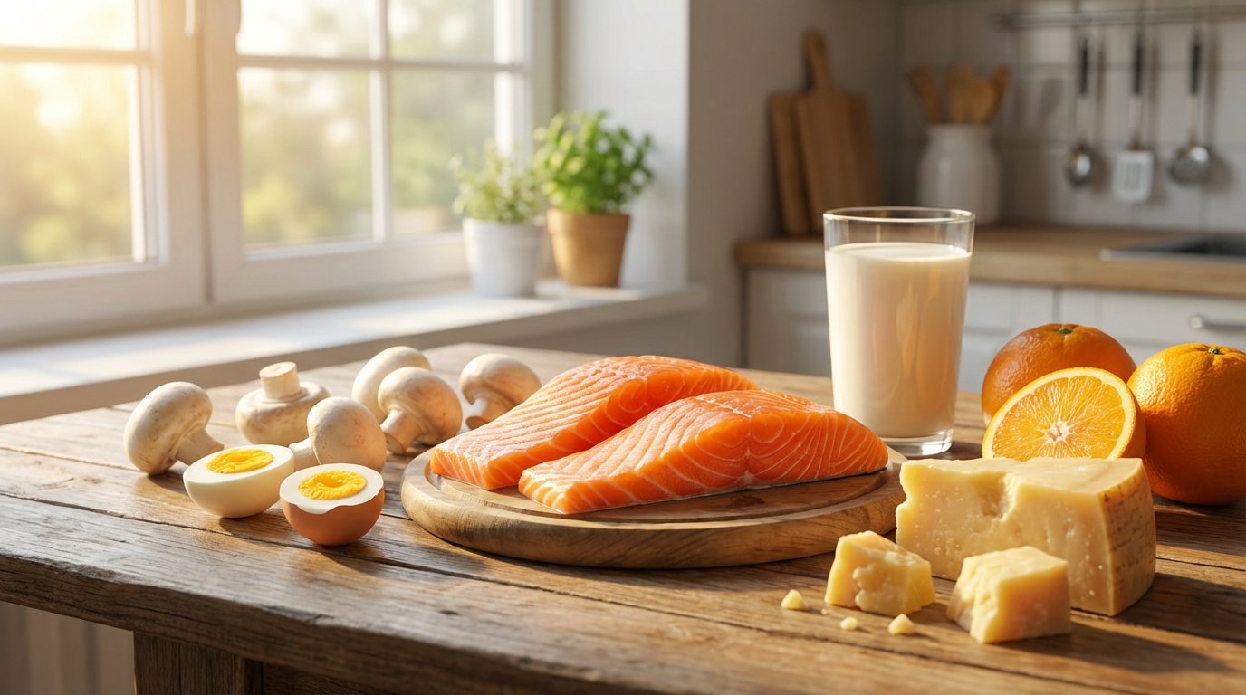 Солнечный свет и продукты с витамином D для баланса