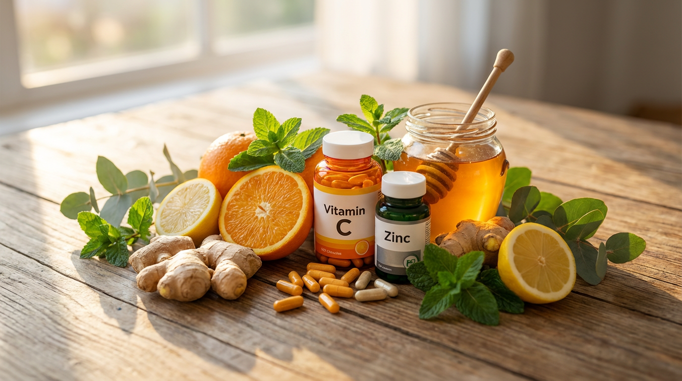 Иллюстрация витаминов для укрепления иммунитета горла и носа