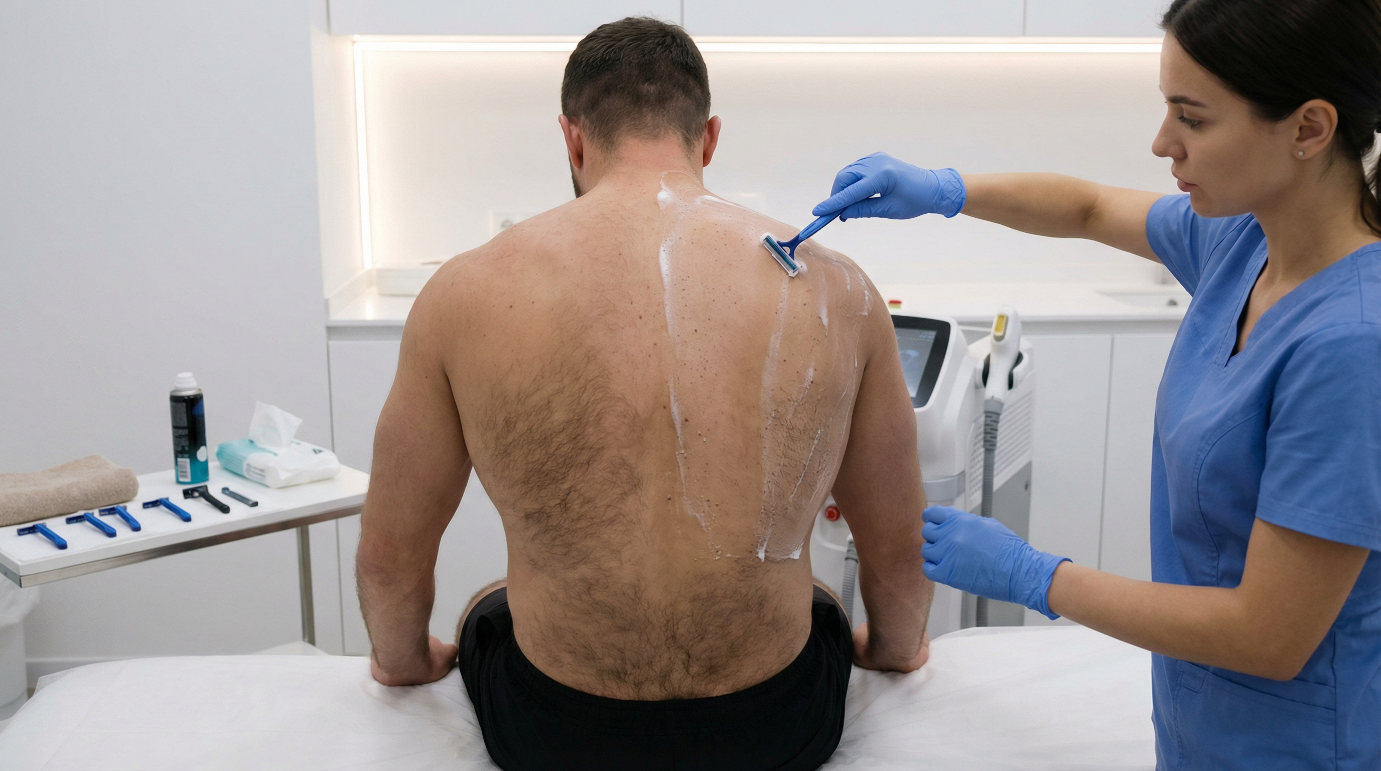 подготовка к лазерной эпиляции спины у мужчин — бритьё зоны перед процедурой