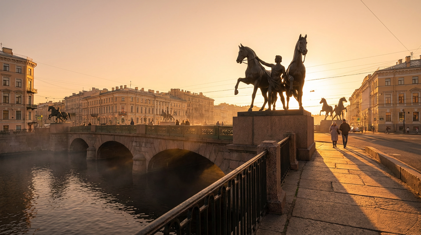 Статуи коней на Аничковом мосту в Санкт-Петербурге