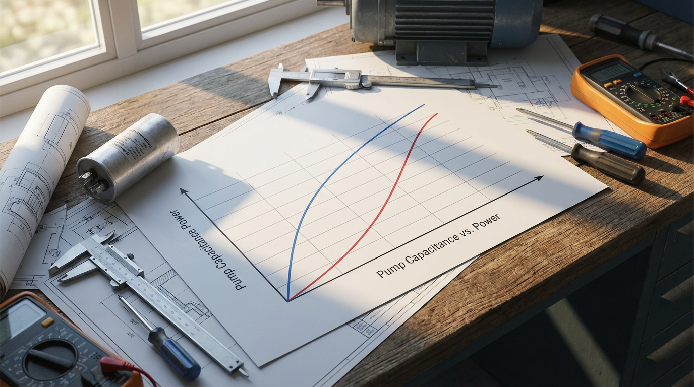 График расчета емкости пускового конденсатора для насосов разной мощности