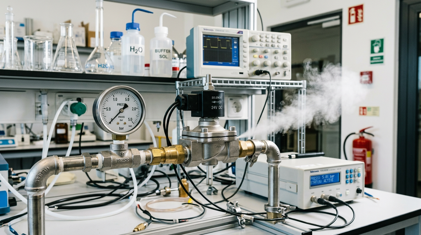 Лабораторный тест соленоидного клапана под давлением