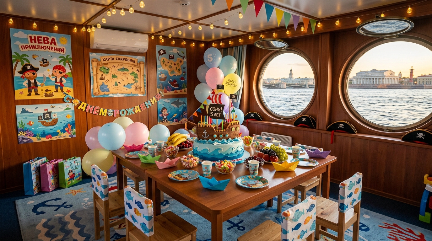 Интерьер теплохода для детского дня рождения в СПб
