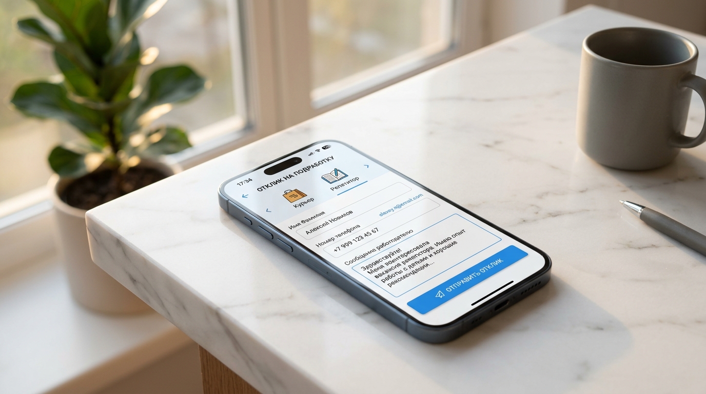 Экран мобильного приложения с формой отклика на подработку