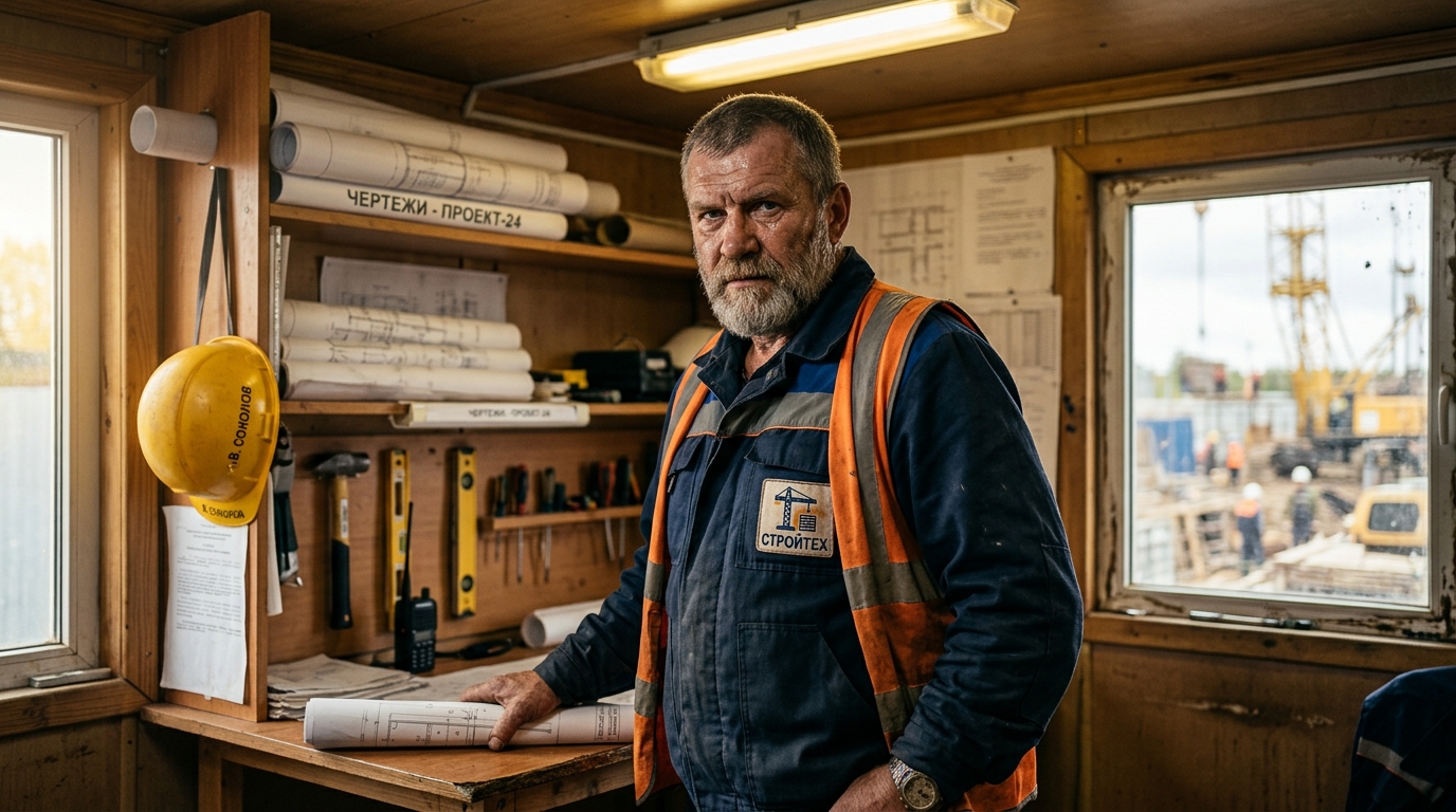 Виктор Соколов — портрет инженера в рабочей обстановке бытовки