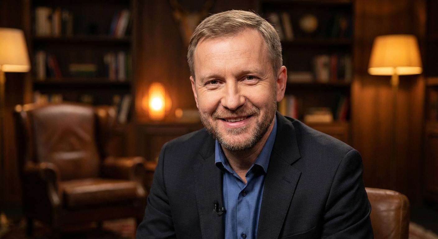 Реалистичный профессиональный портрет (лицо). Человек: Алексей Коновалов. Деловой стиль, студийный свет, уютная обстановка.